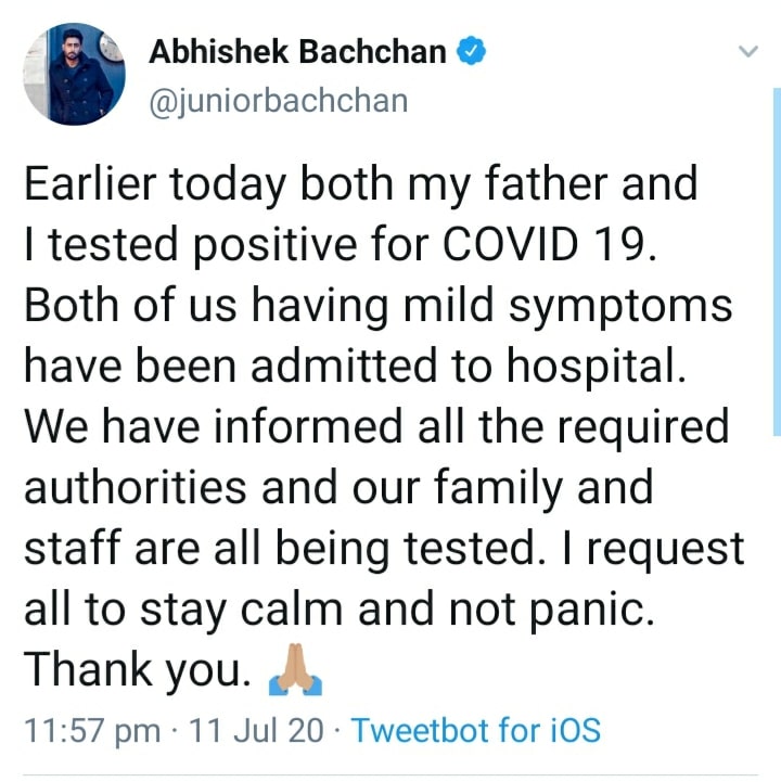 coono positive report abhishekh bacchan